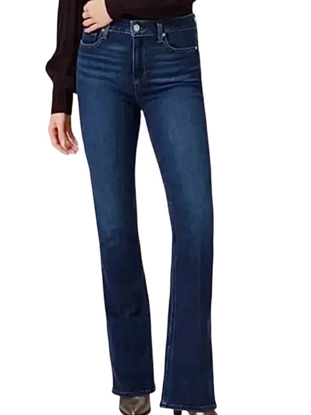 Paige “Manhattan” Bootcut Denim Stretch Jeans In Baylor Dark Wash
